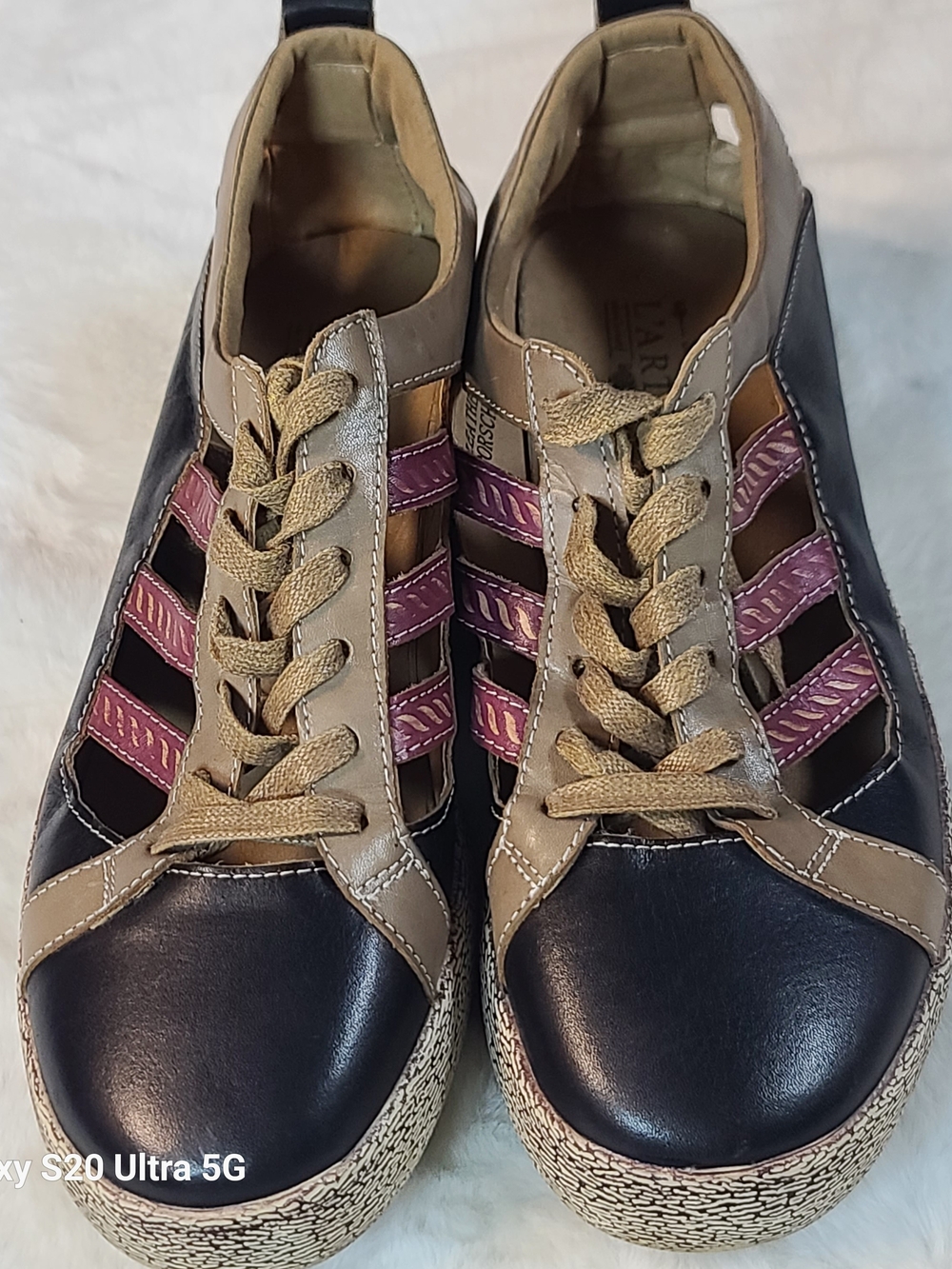 Spring Step Women's Leather Black, Tan & Pink Lace-Up Sneakers